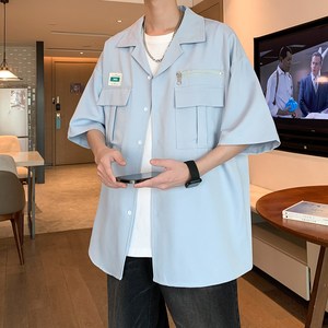 夏季休闲半袖衬衣 潮男纯色大码短袖衬衫酒店内景 6607 P48控68图片