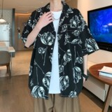 新款休闲南亚风夏短袖衬衫男薄款衬衣酒店内景二开6618P40控58，男装衬衫，电商A034