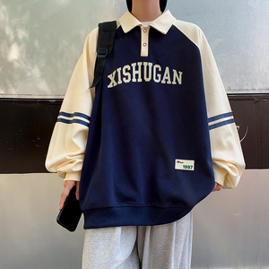 25新款春装休闲男女情侣卫衣 港风翻领套头印花外套 2598 P50控68图片