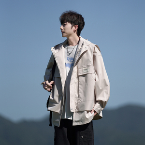 wassup happy工装夹克男士春秋季潮牌连帽休闲外套青少年宽松上衣图片