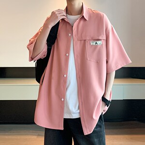 大码潮男衬衣高级感纯色休闲短袖衬衫二开酒店内景 6606 P45控58图片