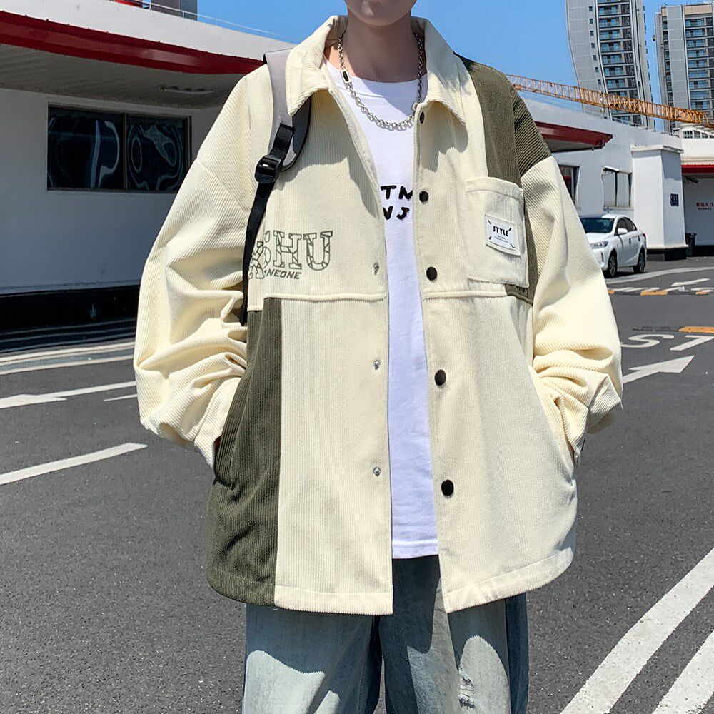 2026新款灯芯绒大码夹克男宽松休闲印花外套外景6629P68控98,男装夹克,电商A034