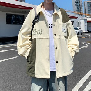 2026新款灯芯绒大码夹克男宽松休闲印花外套外景6629P68控98