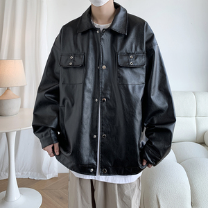 港风休闲皮衣外套青年男宽松百搭简约机车服夹克 2868 P78控118图片