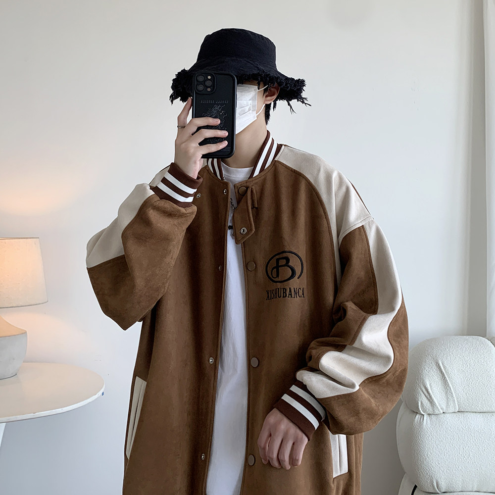 大码港风宽松休闲拼接棒球服夹克少年感春季外套男 2869 P88控118图片
