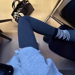 黑色)可穿纯色打底裤平纹修容深灰色自带棉质(10-22度