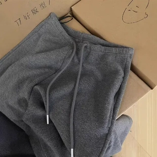 宽松香蕉裤 子肌理感慵懒风休闲 灰色级窄腰头女弧形CHAO推荐 卫裤