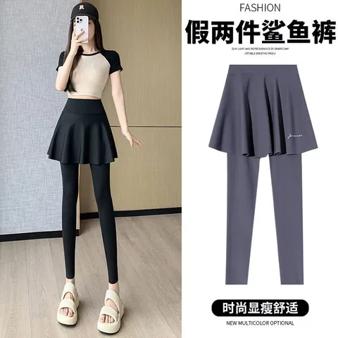 收腹瑜伽薄款春秋跑步高腰鲨鱼裤裙裤假两件芭比外穿健身一体式女,女装/女士精品,打底裤,淘宝优惠券,粉丝福利购,淘宝优惠卷