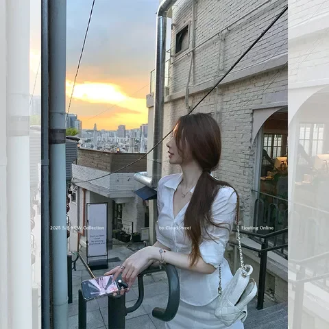 气质长袖白色通勤衬衫上衣修身韩漫收腰CloudSweet甜白云女高智