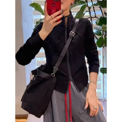 立领卫衣拉链立体裁剪无帽的女百搭外套上衣秋修身巨好看休闲健身