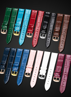 堡德利双面头层牛皮薄细手表带男女真皮小绿表链柔软绿色10 12MM