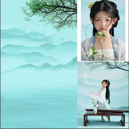 山水古风儿童拍照背景