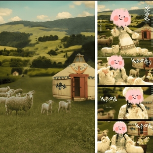 儿童写真春季主题云兮归去民族少女影楼拍照背景布中国风摄影背景