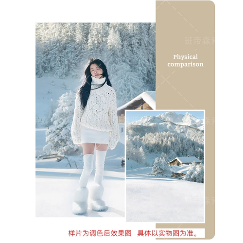 2025新款雪景背景布冬天圣诞节雪景写真韩系学院风火车雪山背景纸