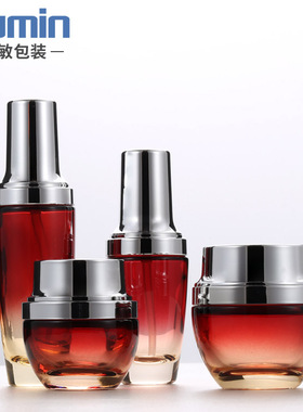 20-50G玻璃膏霜瓶 30-100ml乳液按压瓶 旭敏化妆品红色套装瓶EQR