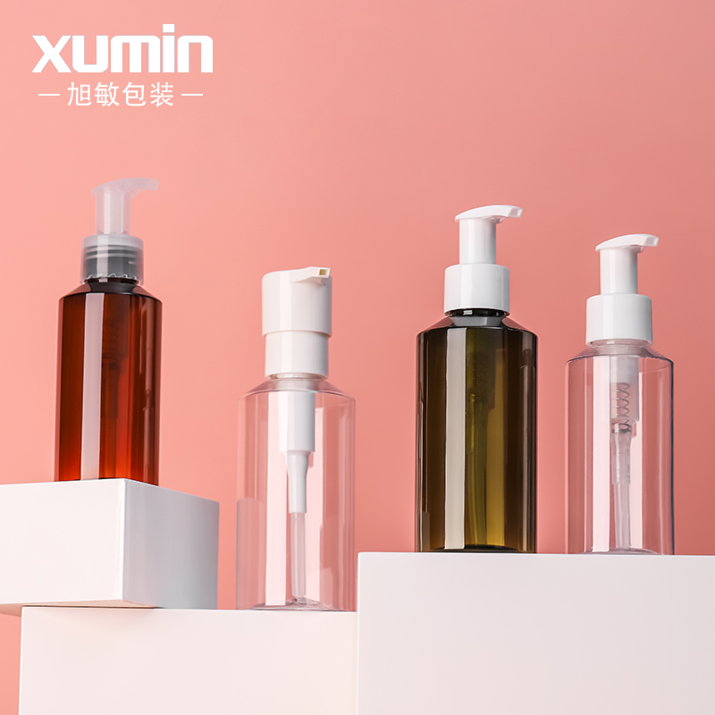 塑料PET100ml茶色斜肩分装瓶白色压泵按压瓶150ml透明乳液瓶XCH63