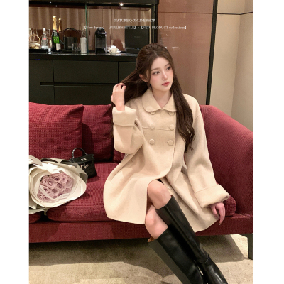 杨小卷 骆驼绒羊毛Miu系千金感娃娃领双面呢大衣双排扣毛呢外套冬