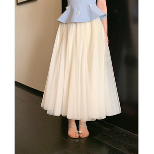 杨小卷 仙气飘飘夏季新款气质中长款网纱裙半身裙女蓬蓬裙 松紧腰