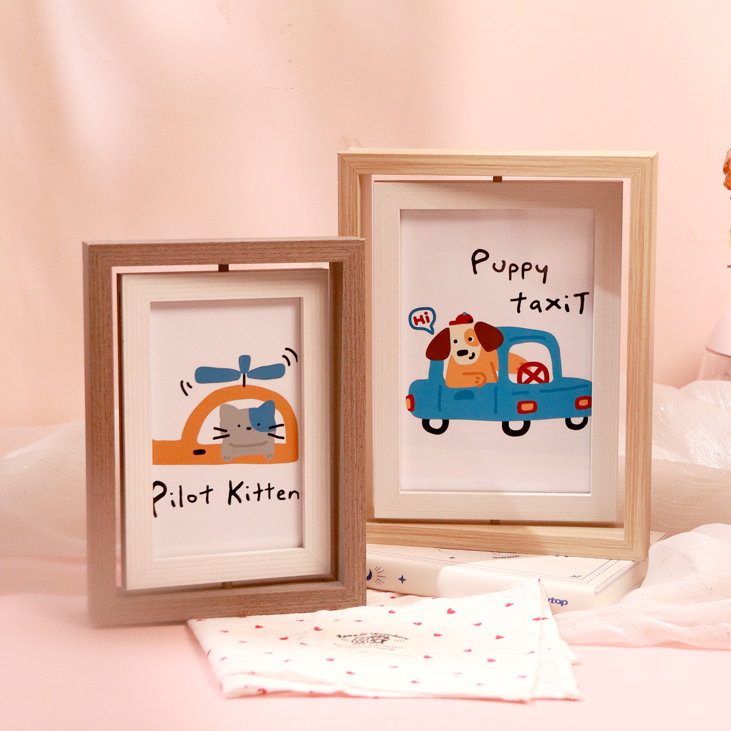 旋转相框摆台 ins 风家居装饰双面2张照片生日节日礼物桌面纪念品