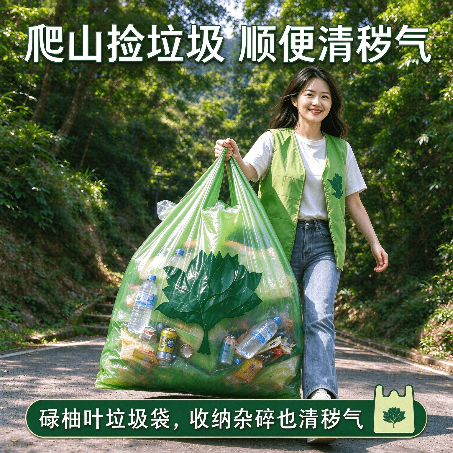 【户外捡垃圾专用袋子】露营便携加厚手提式大号绿色碌柚叶垃圾袋