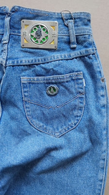 金属牌蓝威龙Noveli牛仔裤古着vintage90s高腰哈伦萝卜裤小个子女