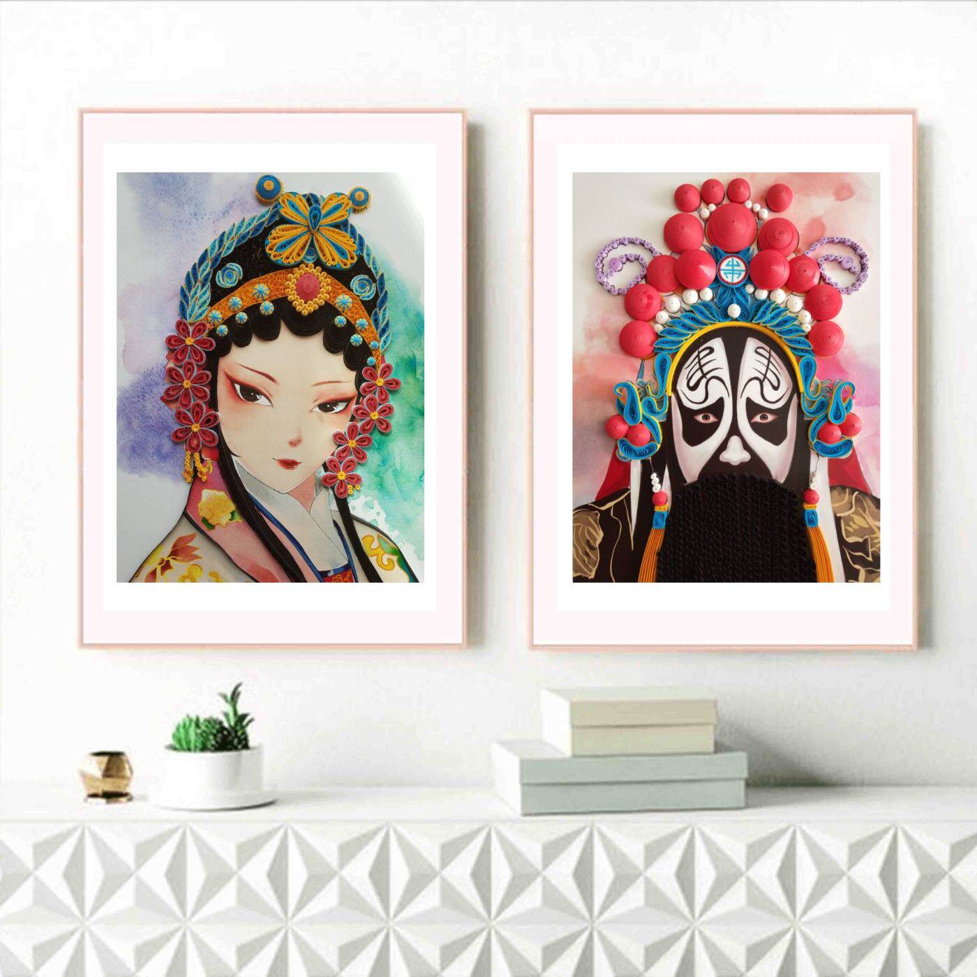 衍纸花旦 青衣 虞姬衍纸材料包a3 衍纸成品包邮420*297mm套装衍纸