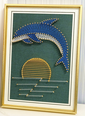 鱼跃龙门 海豚钉子绕线画 diy材料包或成品 手工装饰画 过节礼物