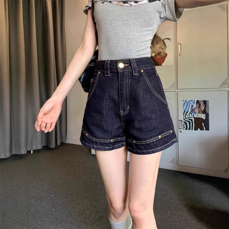 深蓝色牛仔短裤女夏天薄款2025新款减龄高腰宽松显瘦百搭热辣短裤