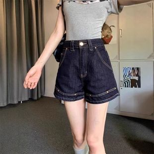 深蓝色牛仔短裤女夏天薄款2025新款减龄高腰宽松显瘦百搭热辣短裤