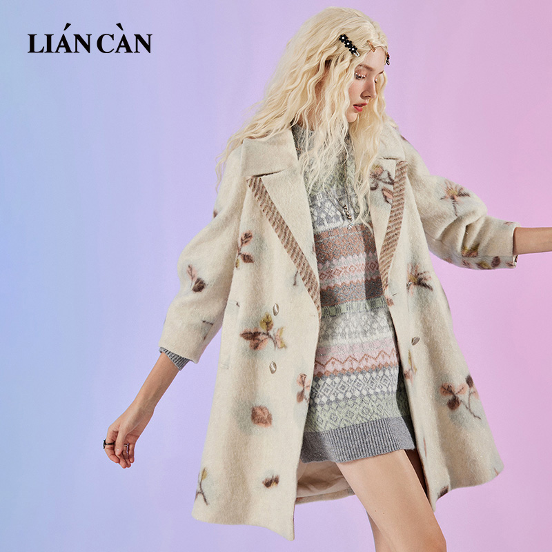 莲灿绵羊毛毛呢长款轻职风