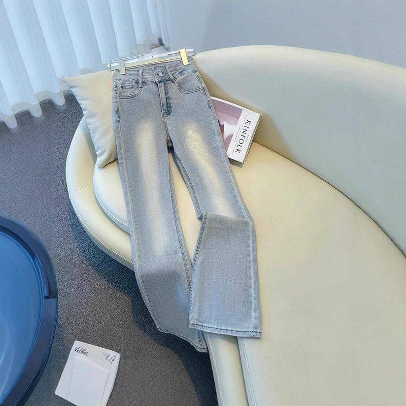 浅色微喇叭牛仔裤女2025春秋新款大码胖mm高腰修身显瘦喇叭马蹄裤,女装/女士精品,牛仔裤,淘宝优惠券,粉丝福利购,淘宝优惠卷