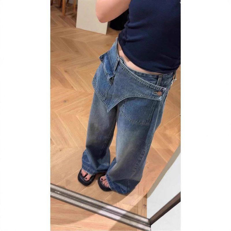 秋季欧货爆款假两件牛仔裤女2025梨形身材高腰宽松显瘦复古阔腿裤,女装/女士精品,牛仔裤,淘宝优惠券,粉丝福利购,淘宝优惠卷