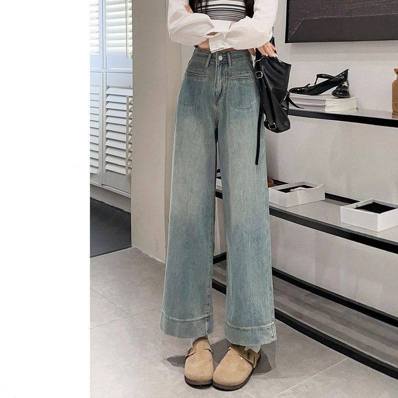 浅色阔腿牛仔裤女2025夏季薄款新款高腰宽松显瘦小个子拖地直筒裤