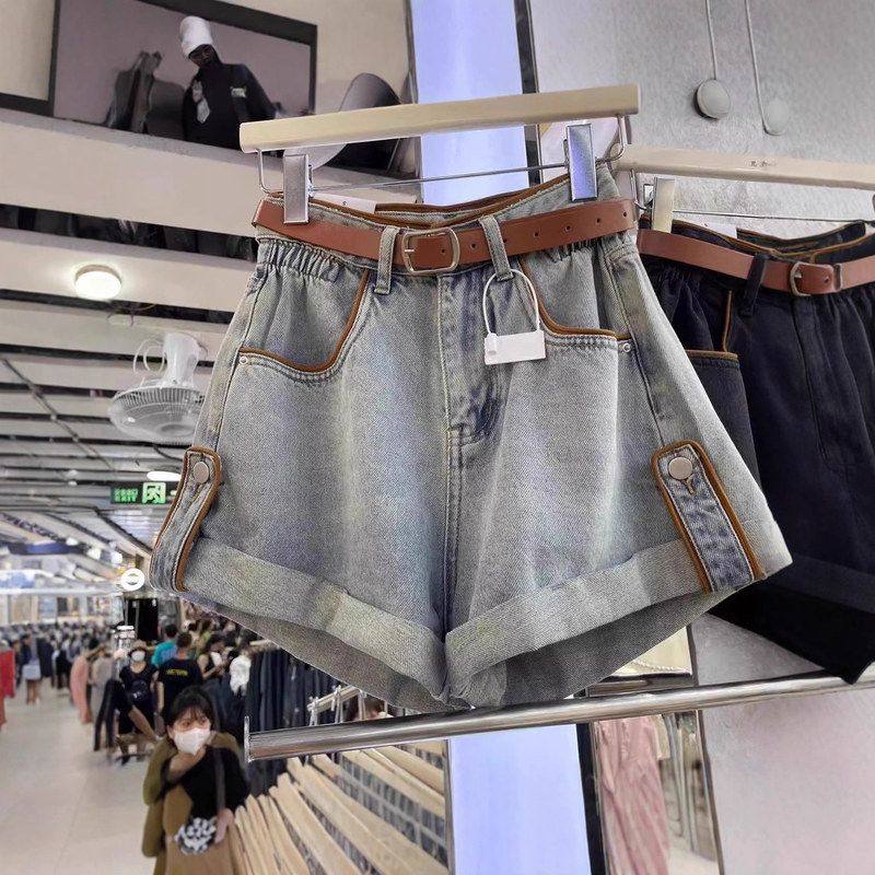 【韩版花苞卷边牛仔短裤女】2025夏季新款设计感高腰宽松显瘦热裤