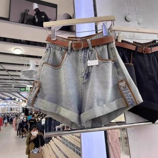 【韩版花苞卷边牛仔短裤女】2025夏季新款设计感高腰宽松显瘦热裤