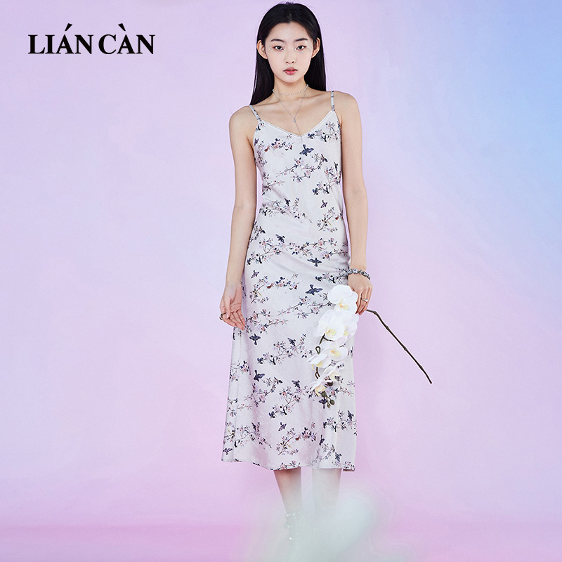 卡佛莲灿清仓波西米亚风设计师品牌V领吊带连衣裙长裙