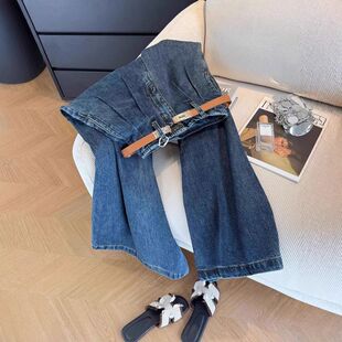 蓝色高腰阔腿牛仔裤女春季2026春季新款今年流行爆款宽松显瘦裤子