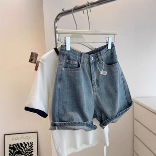 梨形身材直筒牛仔短裤女2025夏季大码高腰宽松胖mm显瘦a字阔腿裤