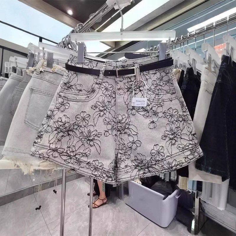 小众提花牛仔短裤女夏高腰2025新款宽松显瘦百搭辣妹阔腿a字热裤
