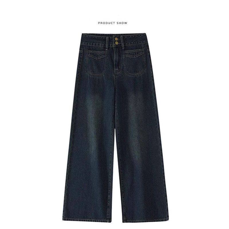 大码早秋高腰显瘦慵懒风胖mm宽松复古直筒阔腿牛仔裤女2024秋冬季