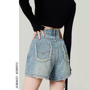 小众设计感宽松百搭显瘦A字阔腿热裤 爆款 女2025夏季 高腰牛仔短裤