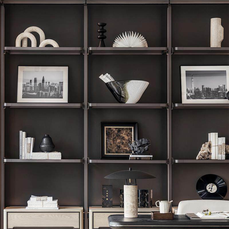 YOUPIN现代轻奢样板间书房柜内饰品摆件层架花器书档唱片展厅软装