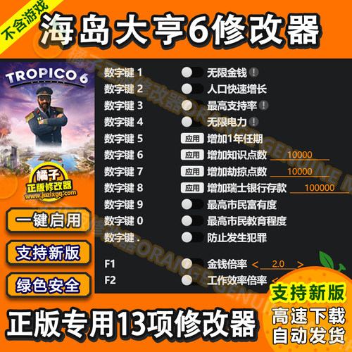 海岛大亨6/Tropico 6 修改器 正版Steam辅助科技工具 不含游戏