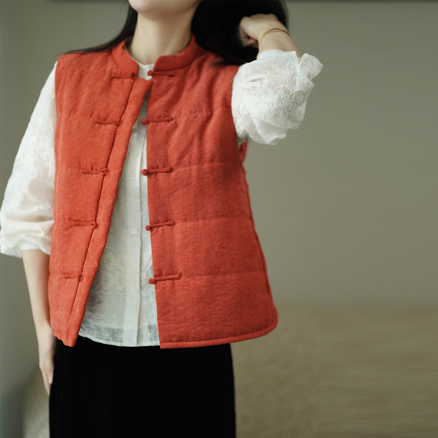 艾绘馆新中式复古铜氨丝夹棉马甲坎肩女秋冬季盘扣无袖马夹背心,女装/女士精品,马夹,淘宝优惠券,粉丝福利购,淘宝优惠卷