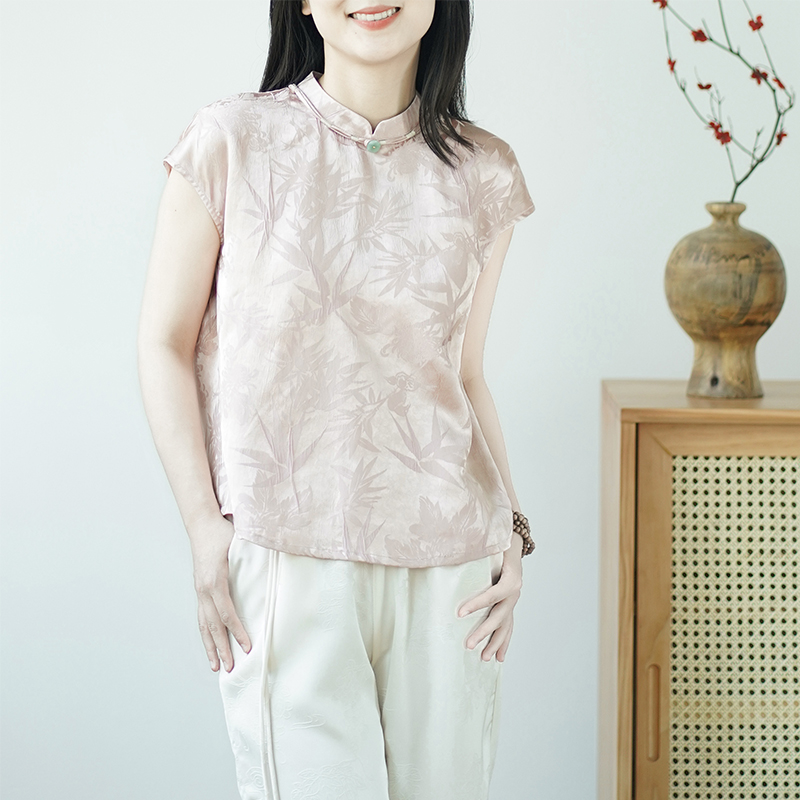 短袖醋酸衬衫艾绘馆提花立领新款