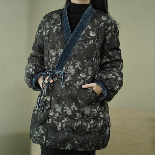艾绘馆新中式国风印花保暖羽绒服