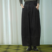 艾绘馆新中式 国风显瘦遮肉镰刀裤 复古休闲宽松牛仔阔腿裤 女秋冬季