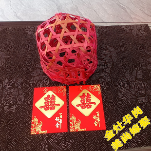 潮汕传统女方陪嫁用品手编小鸡笼装红包新娘回门小鸡笼子进宅摆件