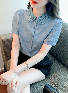 纯棉衬衣小衫女夏季短袖衬衫上衣
