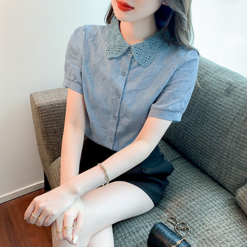 纯棉衬衣小衫女夏季短袖衬衫上衣